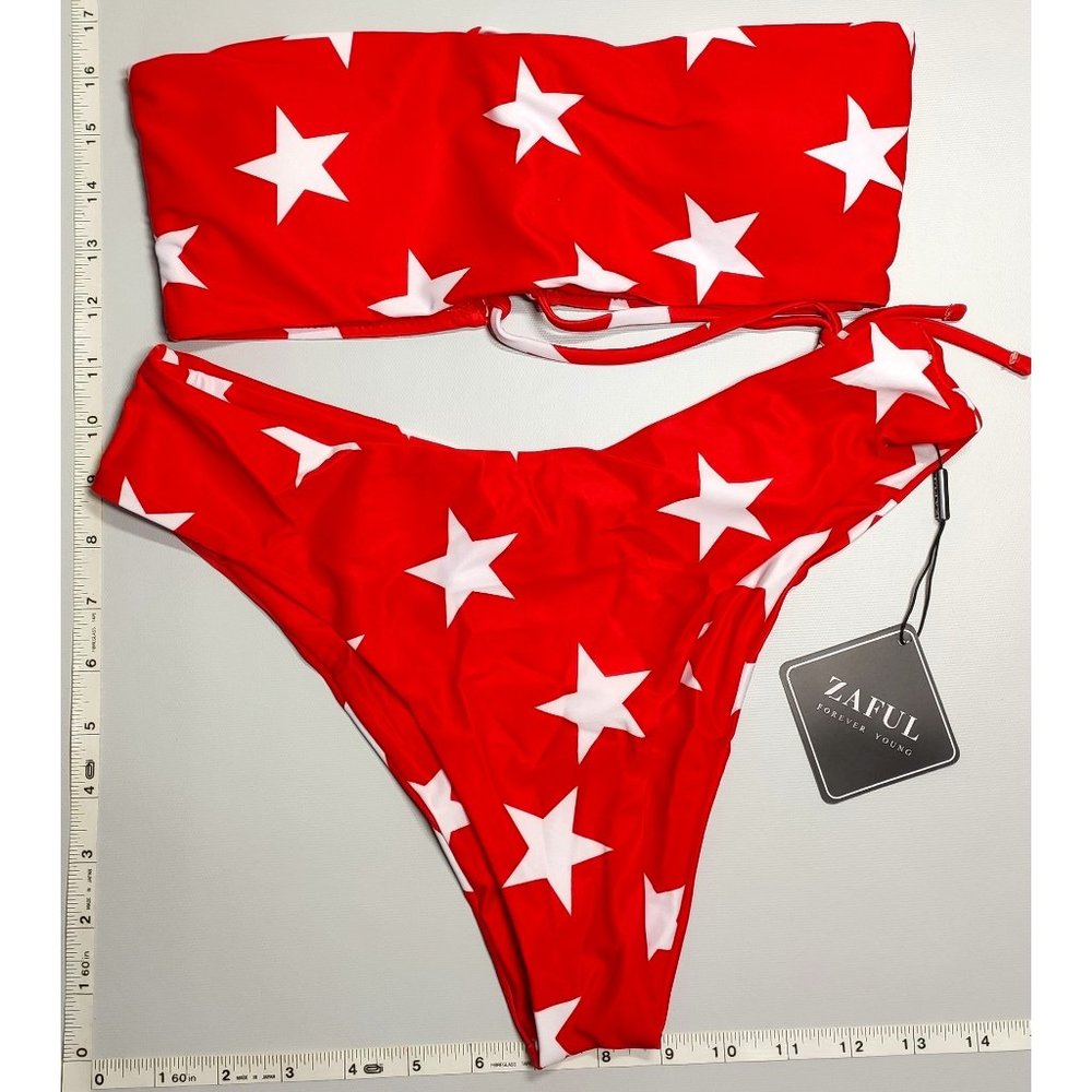 NWT ZAFUL Medium Bandeau High Cut American Flag bikini set